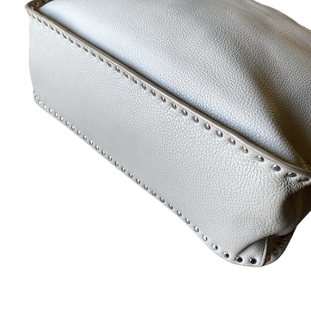 MICHAEL KORS ASTOR Studded Cement Gray Leather Hobo Messenger Shoulder Bag - Picture 3 of 13